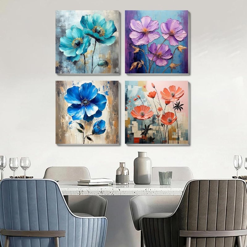 Fotasmua 4 Pack Paint by Numbers Kit for Adults Beginners Framed - Flowers Adults Paint by Numbers Kits on Canvas with Paints and Brushes, Flowers Small Oil Paint by Number Kits for Home Decor 8 X 8 Inch - Image 3